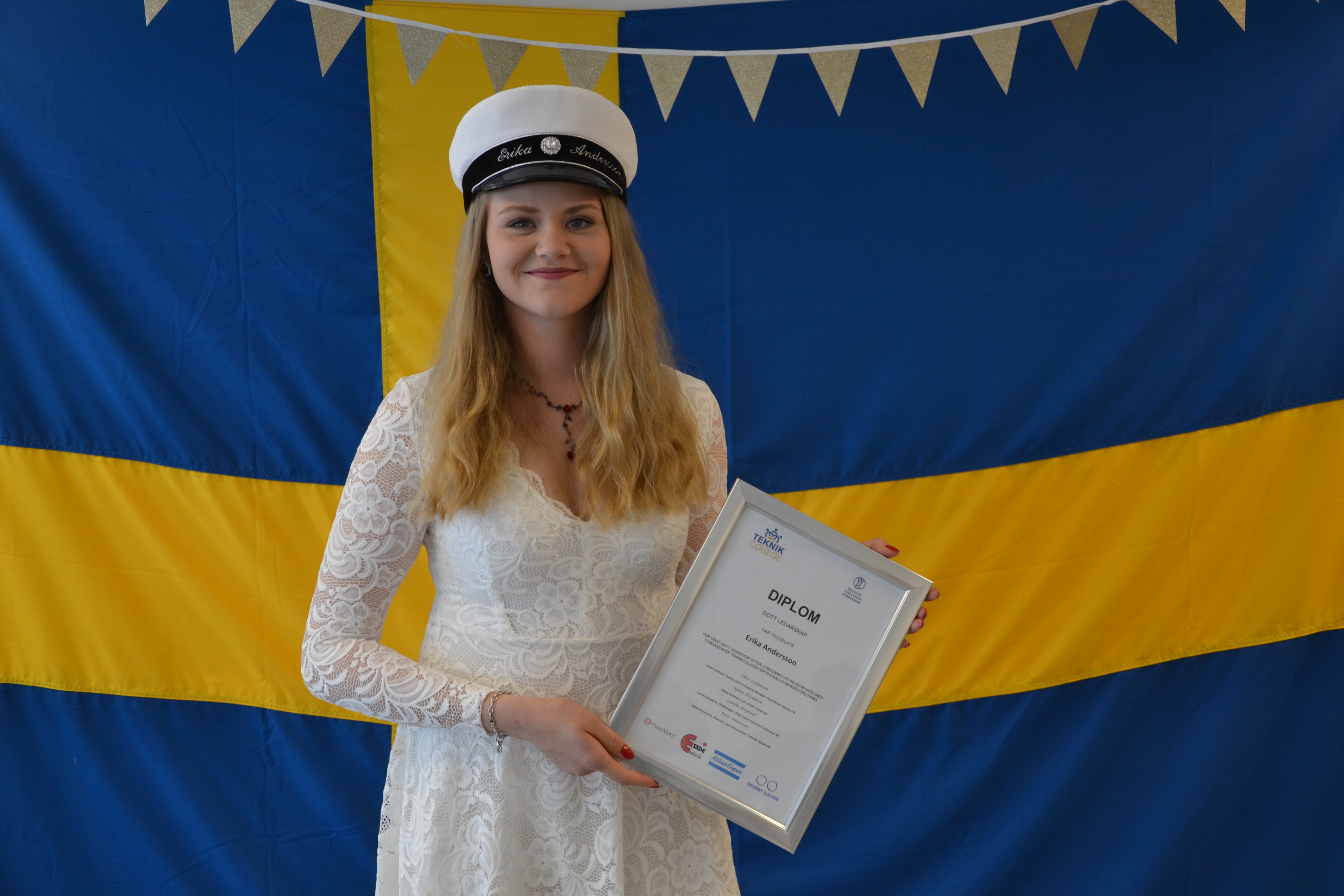 Erika Andersson tog hem inte mindre än tre av Sandviks stipendier: ”Gott ledarskap”, ”Gott entreprenörskap” och ”Bäst utveckling i det digitala klassrummet”.